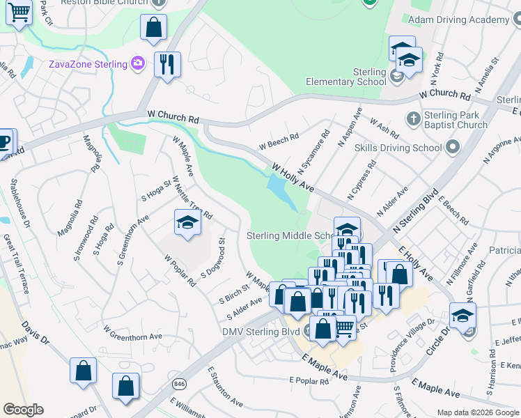 map of restaurants, bars, coffee shops, grocery stores, and more near 333 South Sterling Boulevard in Sterling
