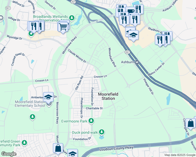 map of restaurants, bars, coffee shops, grocery stores, and more near 43477 Croson Lane in Ashburn