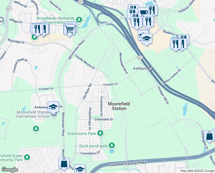 map of restaurants, bars, coffee shops, grocery stores, and more near 43475 Croson Lane in Ashburn
