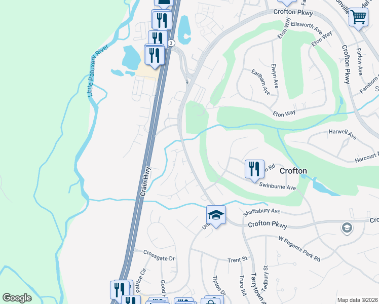 map of restaurants, bars, coffee shops, grocery stores, and more near 1703 Crofton Parkway in Crofton