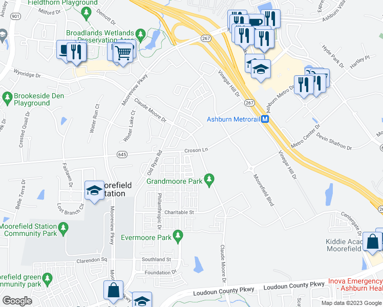 map of restaurants, bars, coffee shops, grocery stores, and more near 43477 Croson Lane in Ashburn