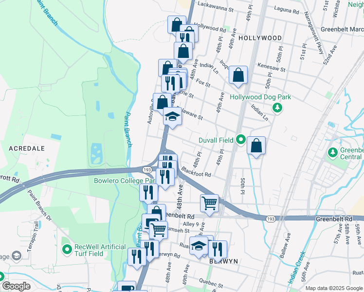 map of restaurants, bars, coffee shops, grocery stores, and more near 4735 Cherokee Street in College Park