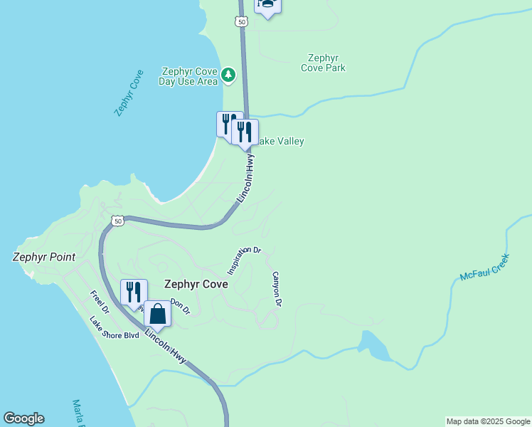 map of restaurants, bars, coffee shops, grocery stores, and more near 697 Lakeview Drive in Zephyr Cove