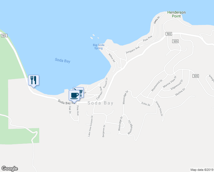 map of restaurants, bars, coffee shops, grocery stores, and more near 3318 Konocti Lane in Kelseyville