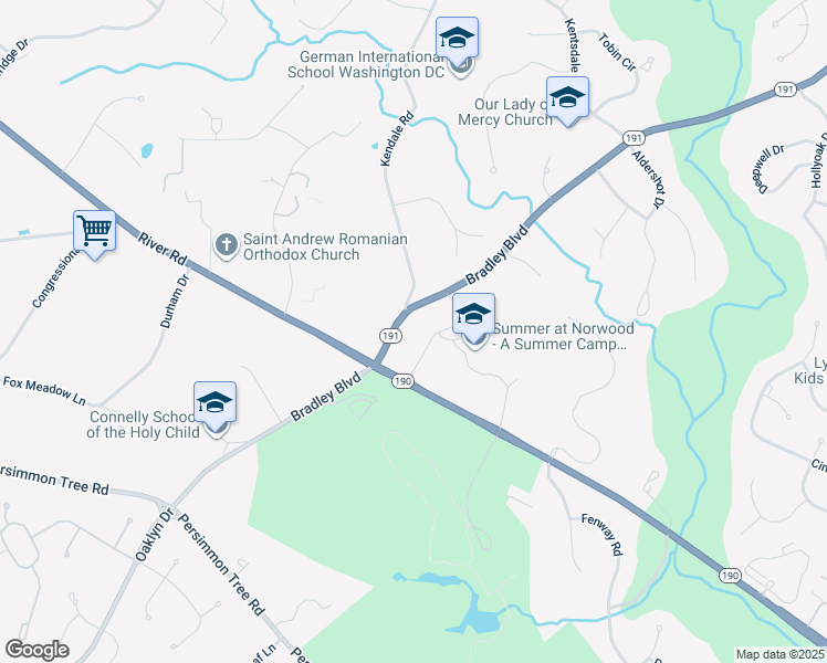 map of restaurants, bars, coffee shops, grocery stores, and more near 8880 Bradley Boulevard in Bethesda