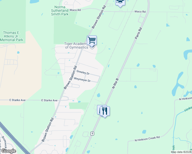 map of restaurants, bars, coffee shops, grocery stores, and more near 3608-3612 Greeley Drive in Columbia
