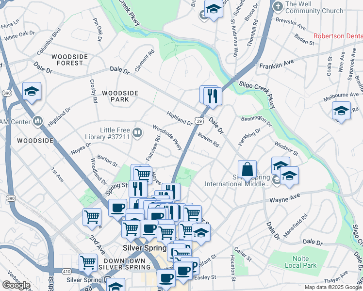 map of restaurants, bars, coffee shops, grocery stores, and more near 101 Independence Avenue Southeast in Washington