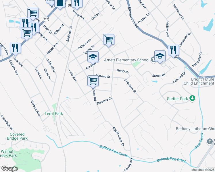 map of restaurants, bars, coffee shops, grocery stores, and more near 1030 Edwards Road in Elsmere