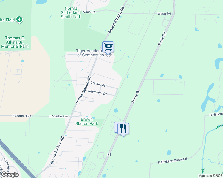map of restaurants, bars, coffee shops, grocery stores, and more near 3608-3612 Greeley Drive in Columbia