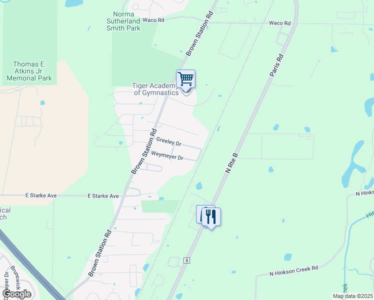 map of restaurants, bars, coffee shops, grocery stores, and more near 3608-3612 Greeley Drive in Columbia