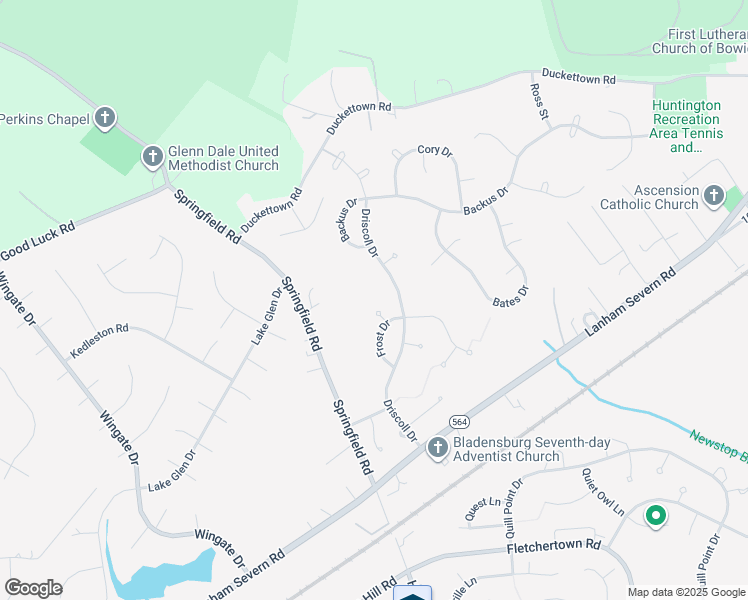 map of restaurants, bars, coffee shops, grocery stores, and more near 11802 Drummond Court in Bowie