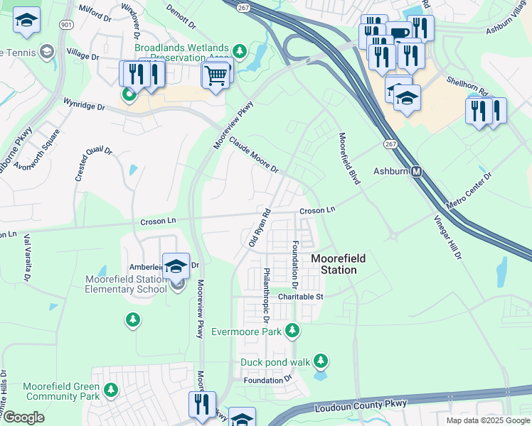 map of restaurants, bars, coffee shops, grocery stores, and more near 43475 Croson Lane in Ashburn
