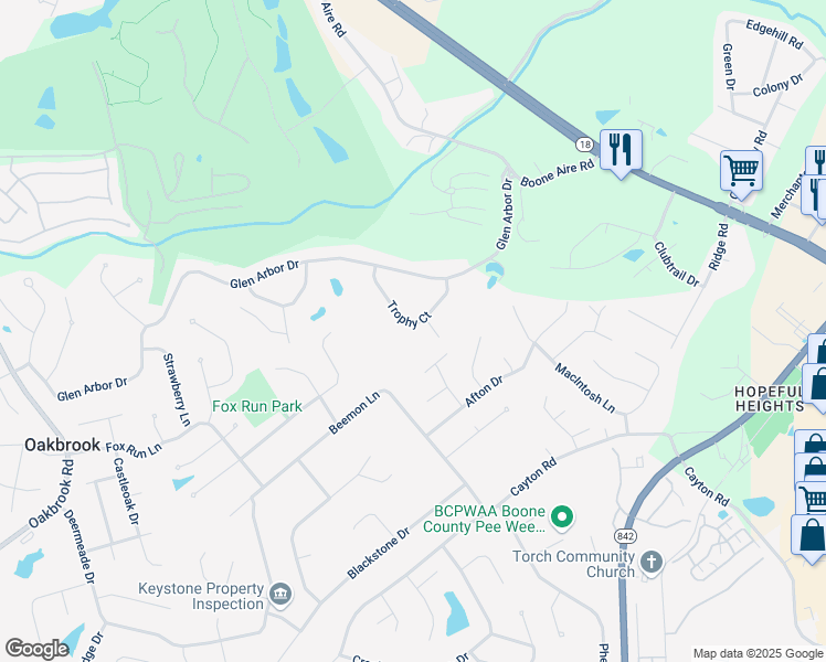 map of restaurants, bars, coffee shops, grocery stores, and more near 1533 Trophy Court in Florence