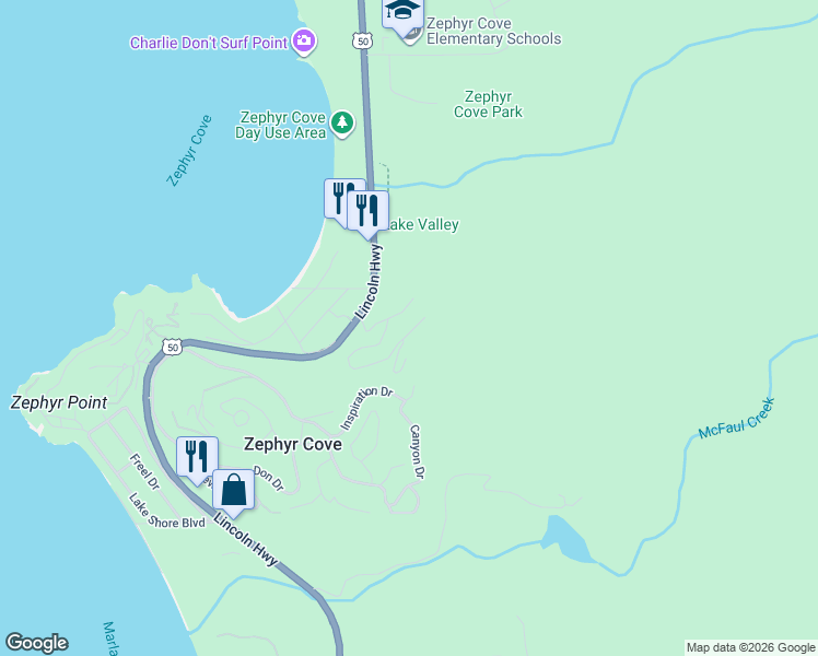 map of restaurants, bars, coffee shops, grocery stores, and more near 697 Lakeview Drive in Zephyr Cove