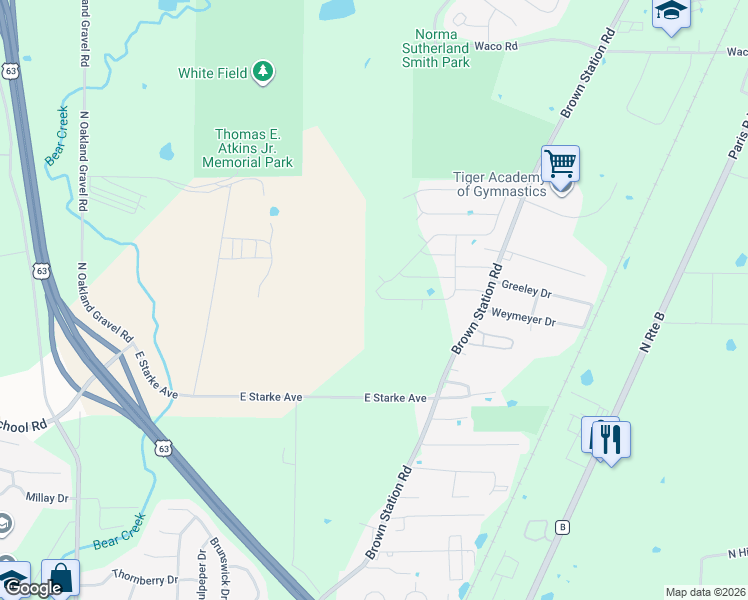 map of restaurants, bars, coffee shops, grocery stores, and more near 5217 Brown Station Road in Columbia
