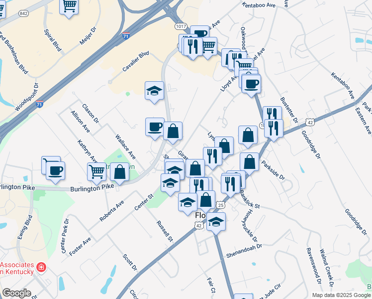 map of restaurants, bars, coffee shops, grocery stores, and more near 6 Lloyd Avenue in Florence