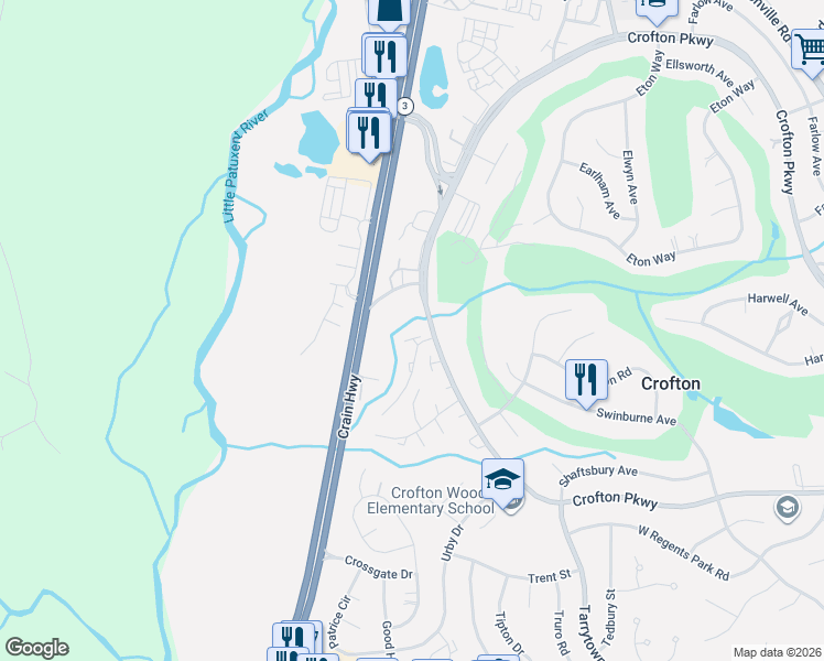 map of restaurants, bars, coffee shops, grocery stores, and more near 1755 Carry Place in Crofton