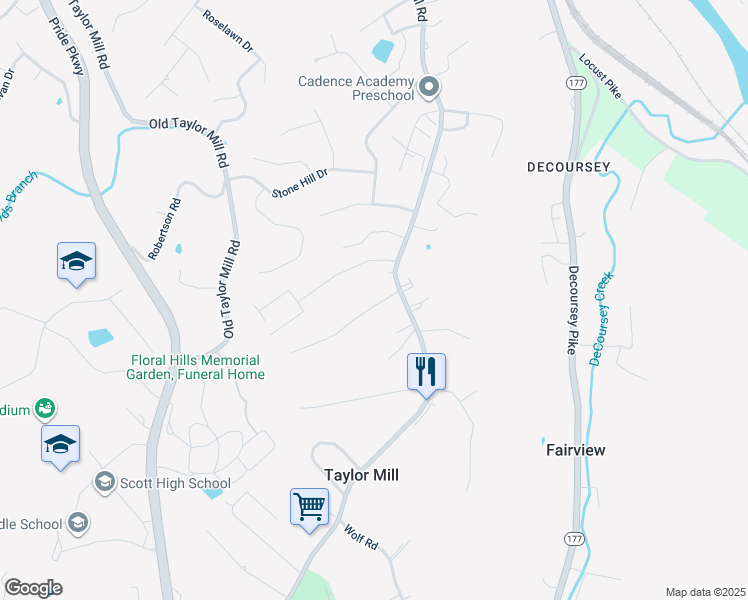 map of restaurants, bars, coffee shops, grocery stores, and more near 724 Janet Drive in Taylor Mill