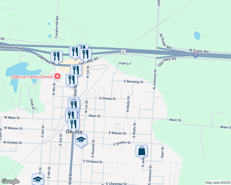 map of restaurants, bars, coffee shops, grocery stores, and more near 307 East Otway Street in Odessa