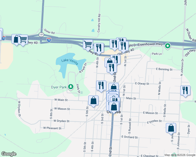 map of restaurants, bars, coffee shops, grocery stores, and more near 211 North 3rd Street in Odessa