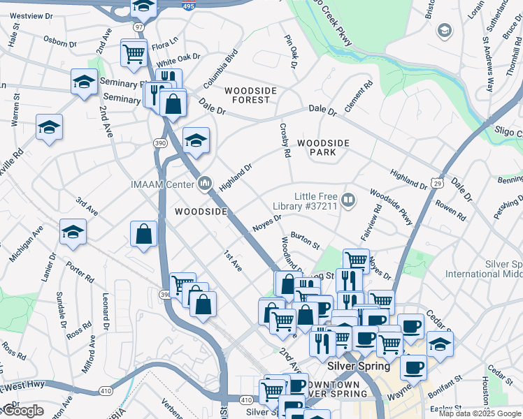 map of restaurants, bars, coffee shops, grocery stores, and more near 101 Independence Avenue Southeast in Washington