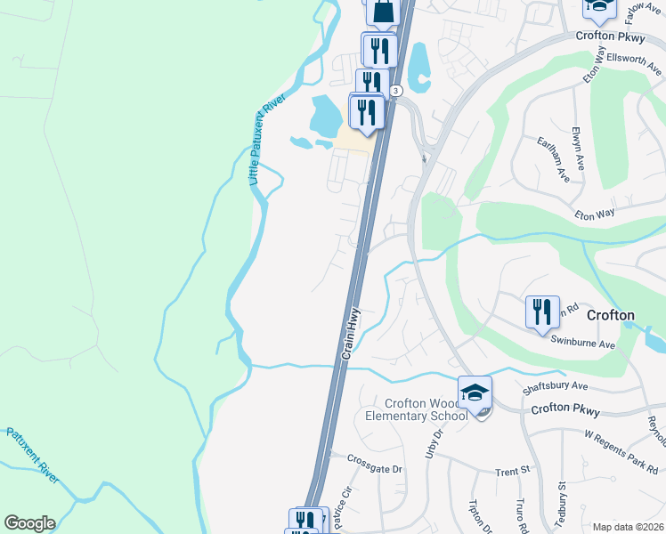 map of restaurants, bars, coffee shops, grocery stores, and more near 1313 Hidden Trace Cove in Crofton