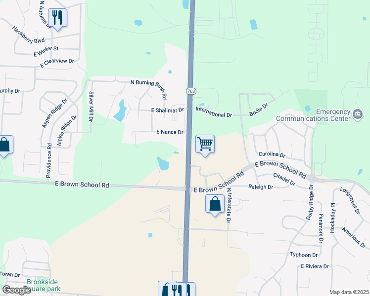 map of restaurants, bars, coffee shops, grocery stores, and more near 5101 Missouri 763 in Columbia