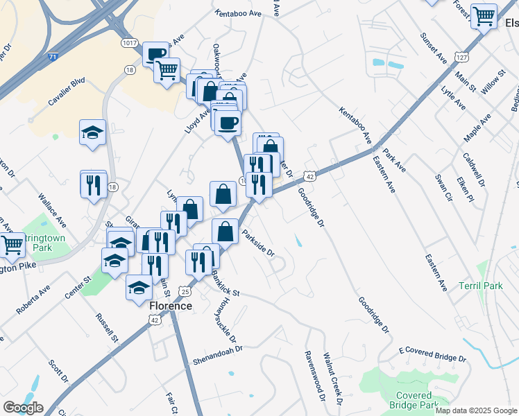 map of restaurants, bars, coffee shops, grocery stores, and more near 3 Rose Avenue in Florence