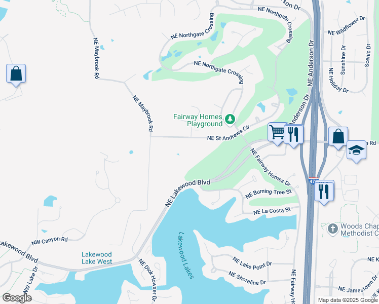 map of restaurants, bars, coffee shops, grocery stores, and more near 325 Northeast Saint Andrews Circle in Lee's Summit