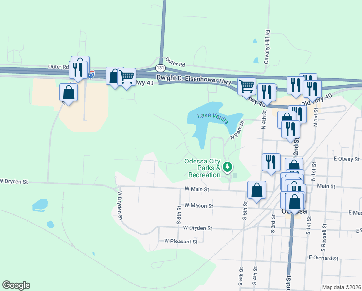 map of restaurants, bars, coffee shops, grocery stores, and more near in Odessa