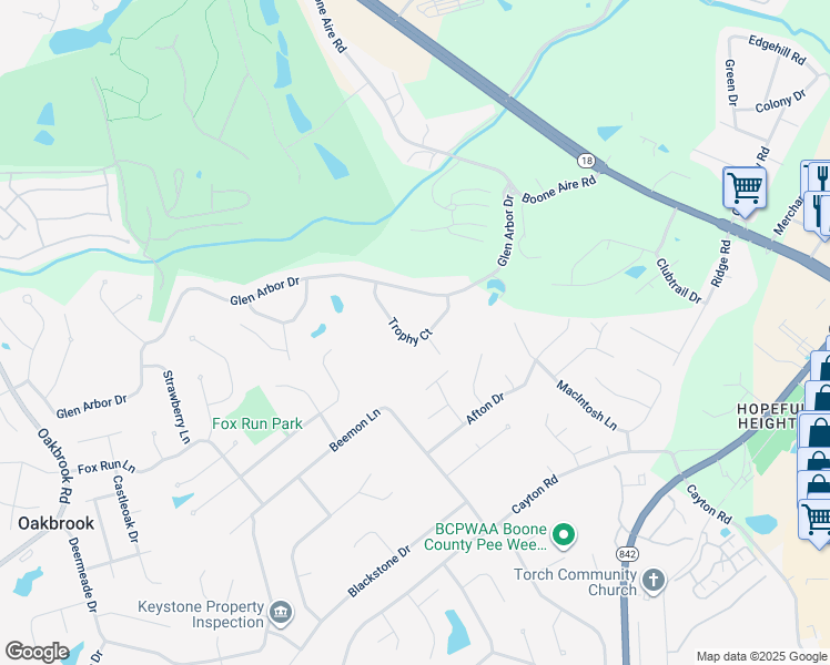 map of restaurants, bars, coffee shops, grocery stores, and more near 1530 Trophy Court in Florence