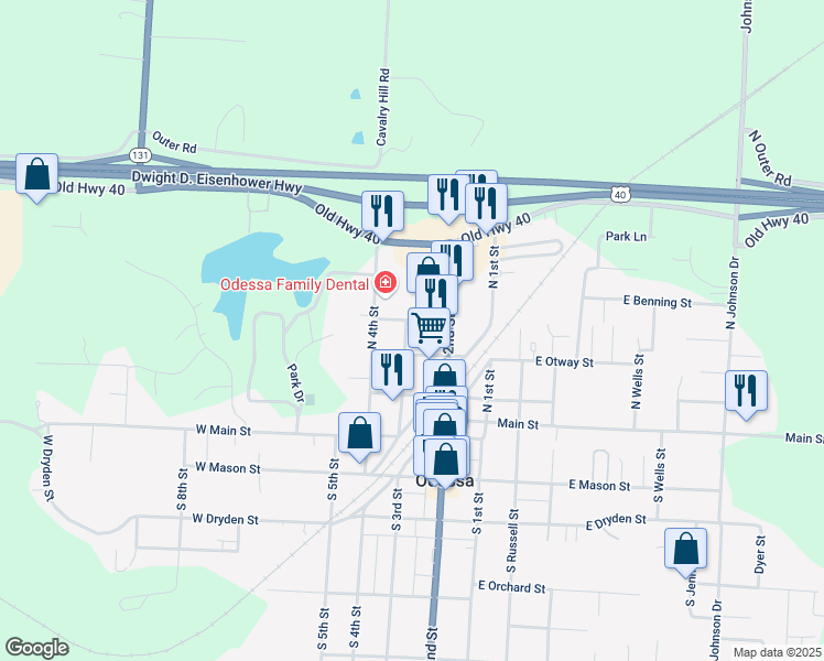 map of restaurants, bars, coffee shops, grocery stores, and more near 211 North 3rd Street in Odessa