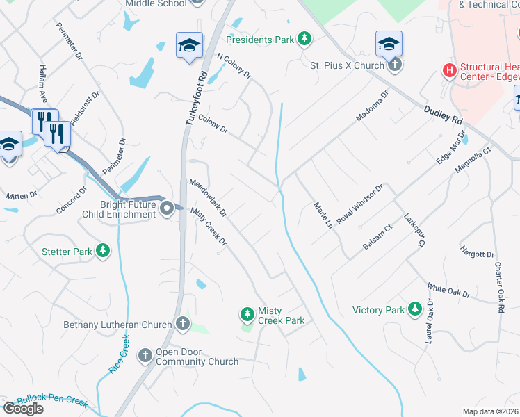 map of restaurants, bars, coffee shops, grocery stores, and more near 1209 Chickadee Court in Edgewood