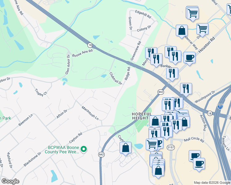 map of restaurants, bars, coffee shops, grocery stores, and more near 6153 Ridge Road in Florence