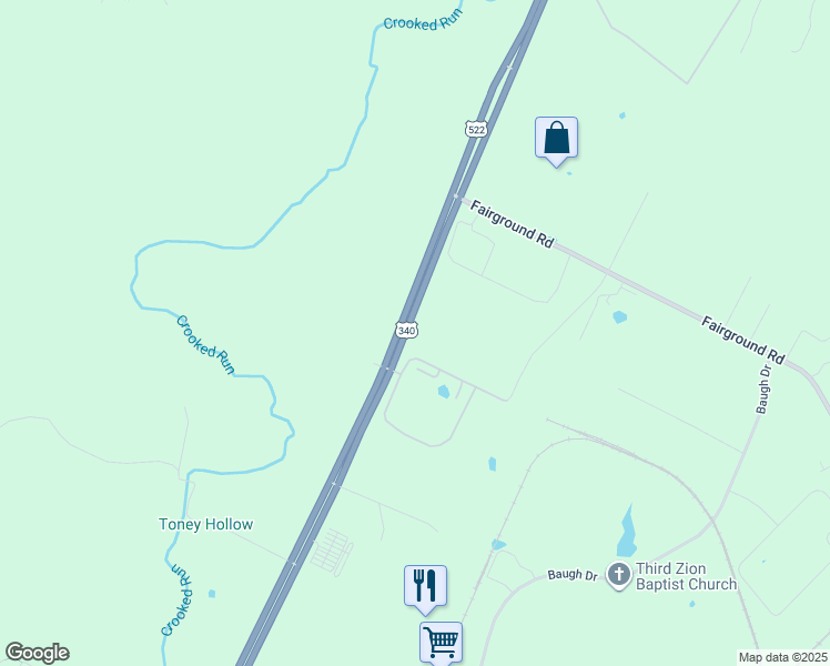 map of restaurants, bars, coffee shops, grocery stores, and more near 6475 Winchester Road in Front Royal