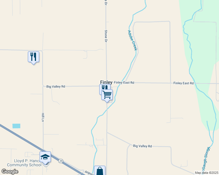 map of restaurants, bars, coffee shops, grocery stores, and more near in Finley