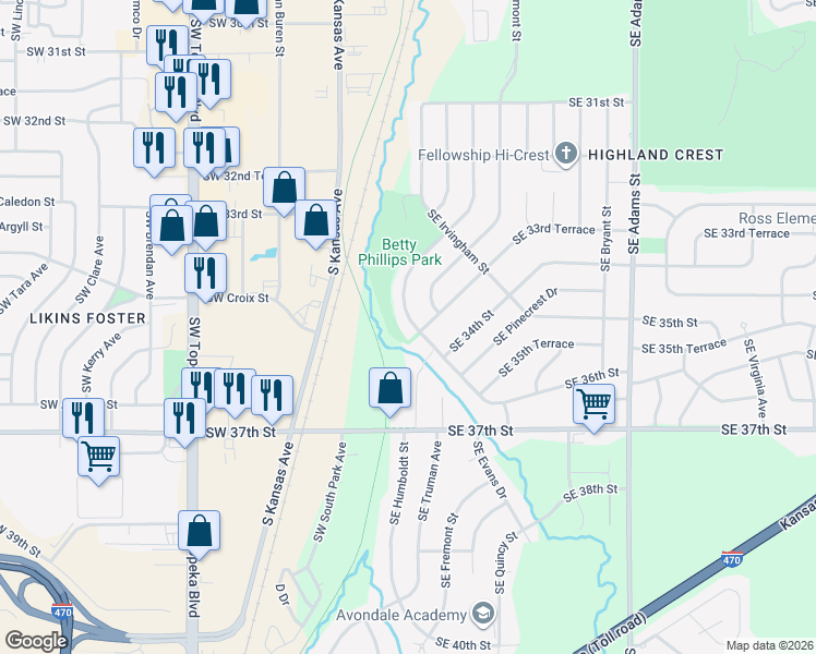 map of restaurants, bars, coffee shops, grocery stores, and more near 3356 Southeast Girard Street in Topeka