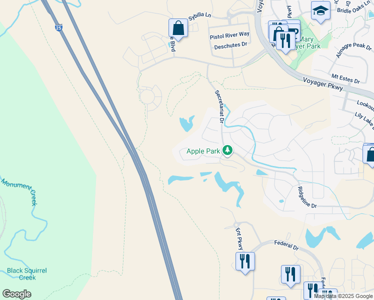 map of restaurants, bars, coffee shops, grocery stores, and more near 826 Easy Goer Court in Colorado Springs
