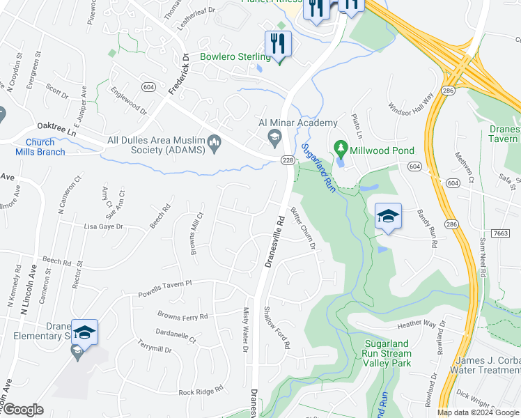 map of restaurants, bars, coffee shops, grocery stores, and more near 12510 Cliff Edge Drive in Herndon