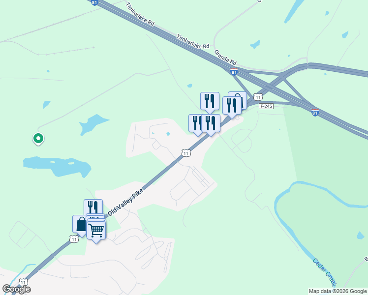 map of restaurants, bars, coffee shops, grocery stores, and more near 33699 Old Valley Pike in Strasburg