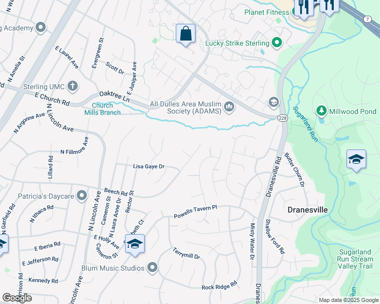 map of restaurants, bars, coffee shops, grocery stores, and more near 400 Gary Court in Sterling