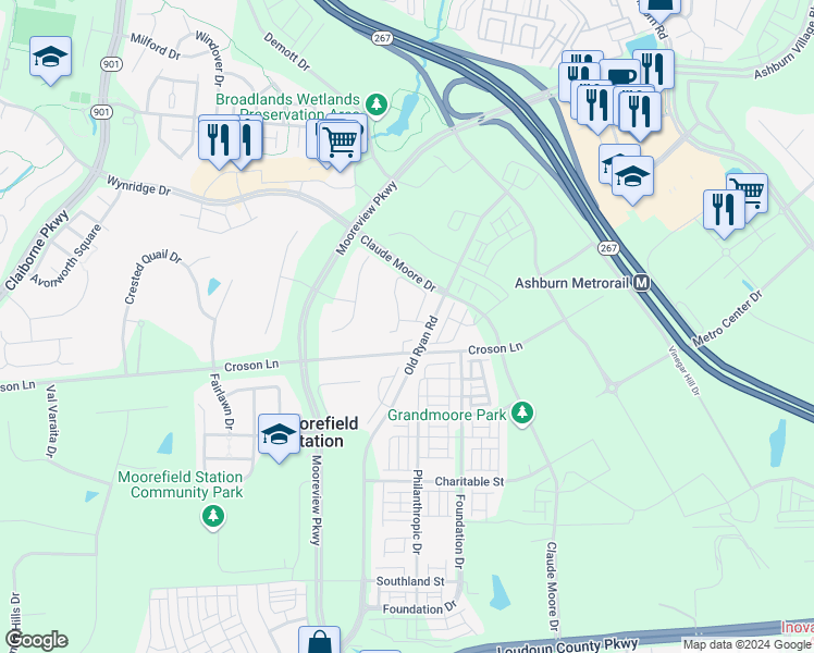 map of restaurants, bars, coffee shops, grocery stores, and more near 43387 Allisons Ridge Terrace in Ashburn