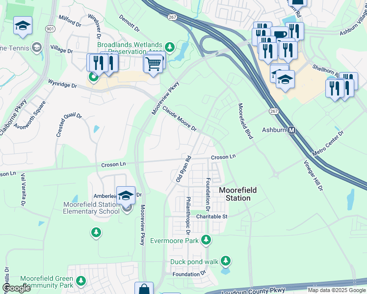 map of restaurants, bars, coffee shops, grocery stores, and more near 43387 Allisons Ridge Terrace in Ashburn