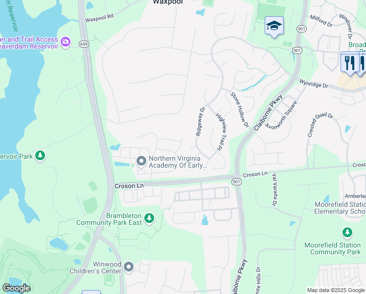 map of restaurants, bars, coffee shops, grocery stores, and more near 22152 Macdougall Terrace in Ashburn