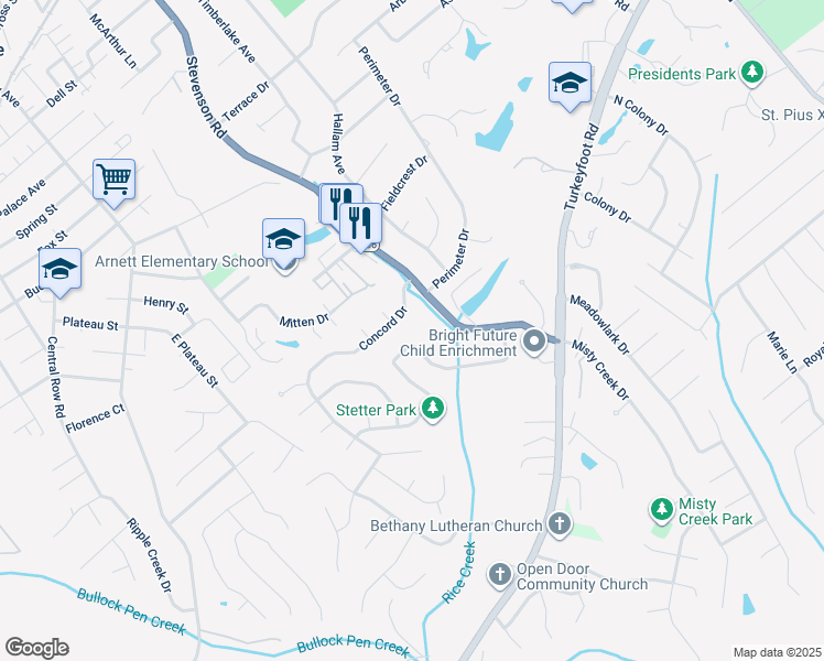 map of restaurants, bars, coffee shops, grocery stores, and more near 3511 Concord Drive in Erlanger