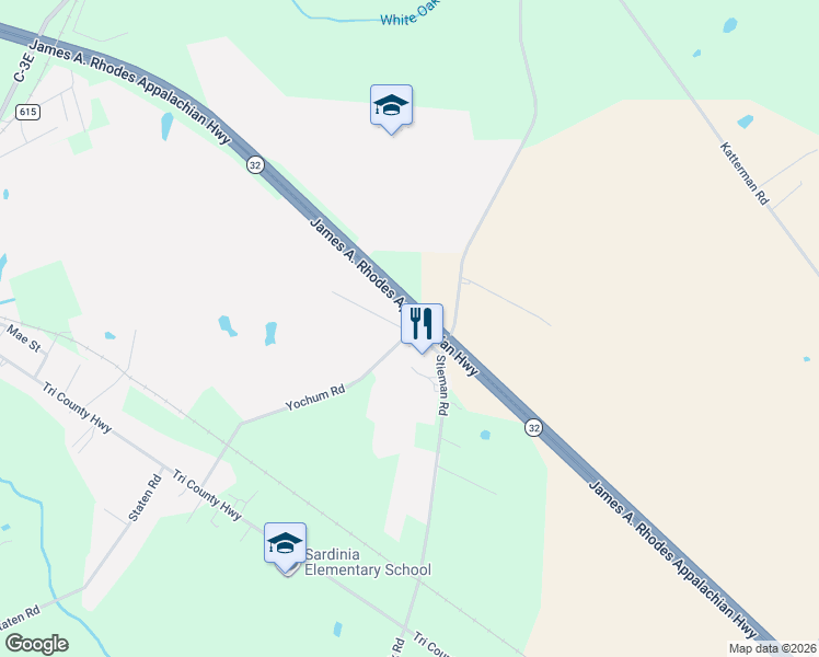map of restaurants, bars, coffee shops, grocery stores, and more near 7885 Yochum Road in Sardinia