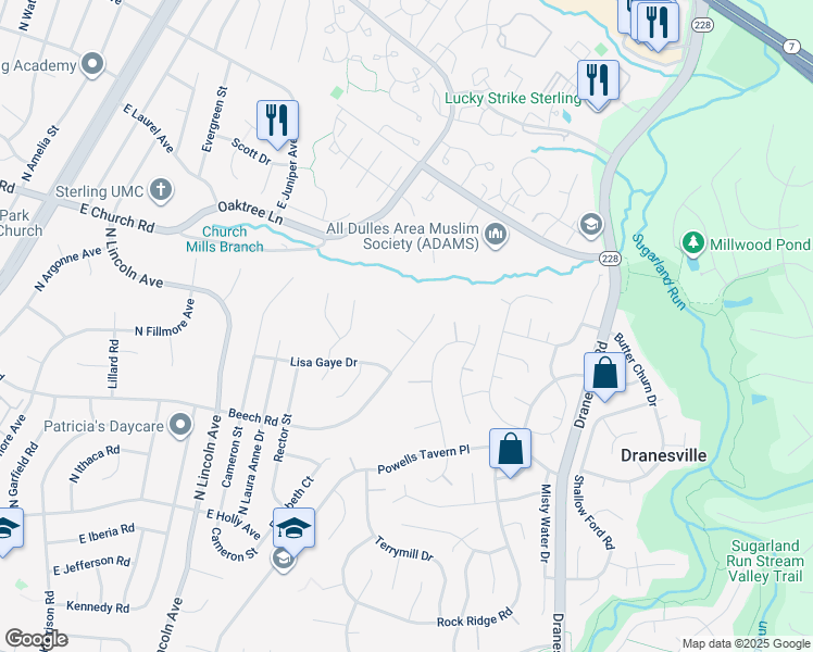 map of restaurants, bars, coffee shops, grocery stores, and more near 402 Gary Court in Sterling