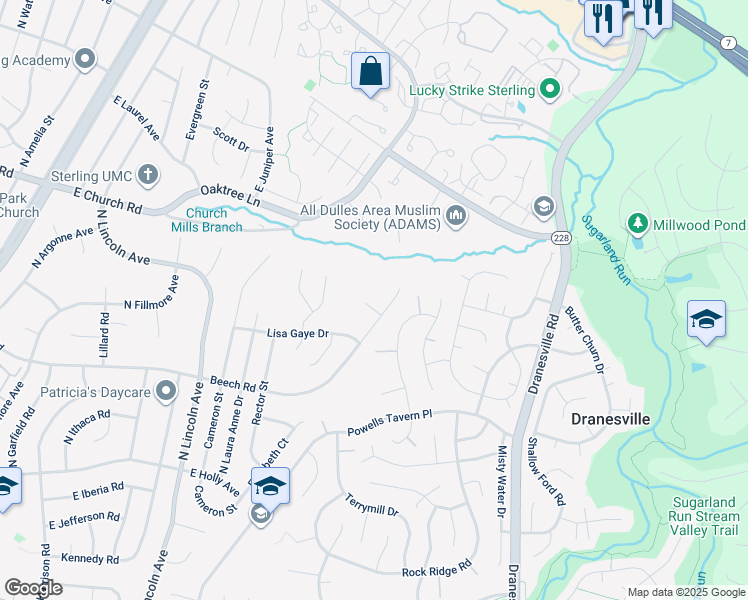 map of restaurants, bars, coffee shops, grocery stores, and more near 402 Gary Court in Sterling