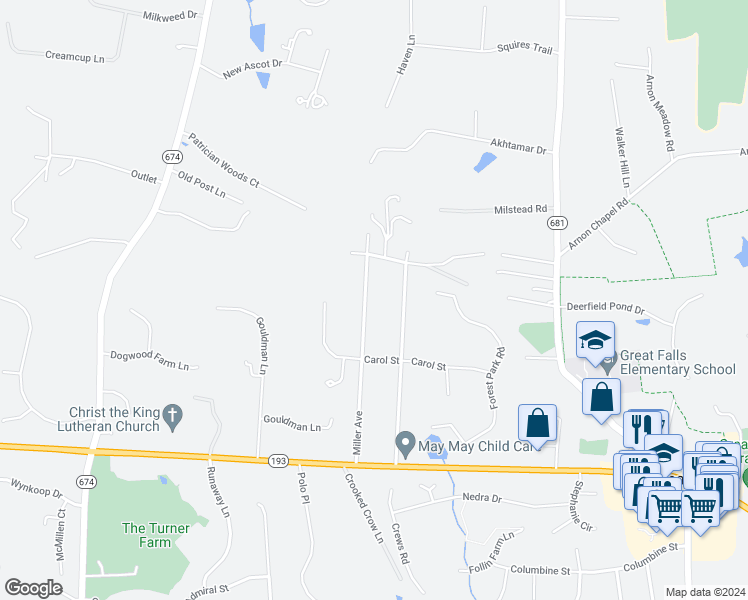 map of restaurants, bars, coffee shops, grocery stores, and more near 713 Miller Avenue in Great Falls