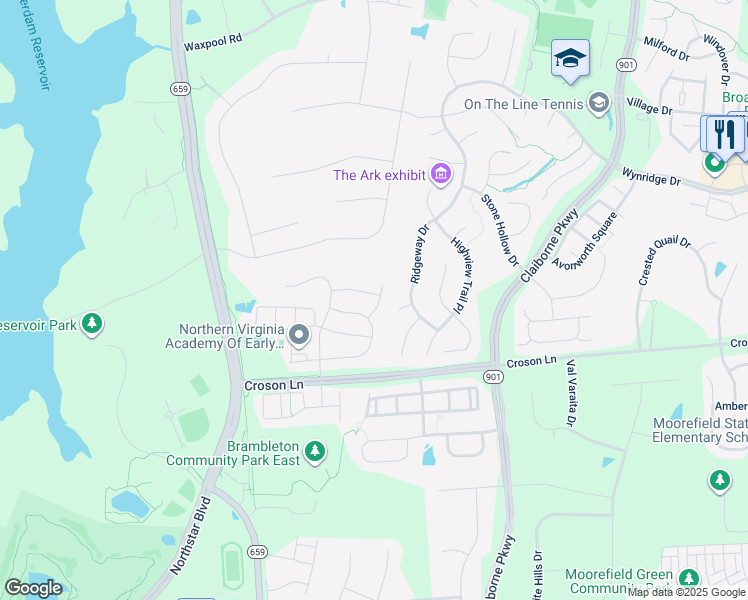 map of restaurants, bars, coffee shops, grocery stores, and more near 42743 Ogilvie Square in Ashburn
